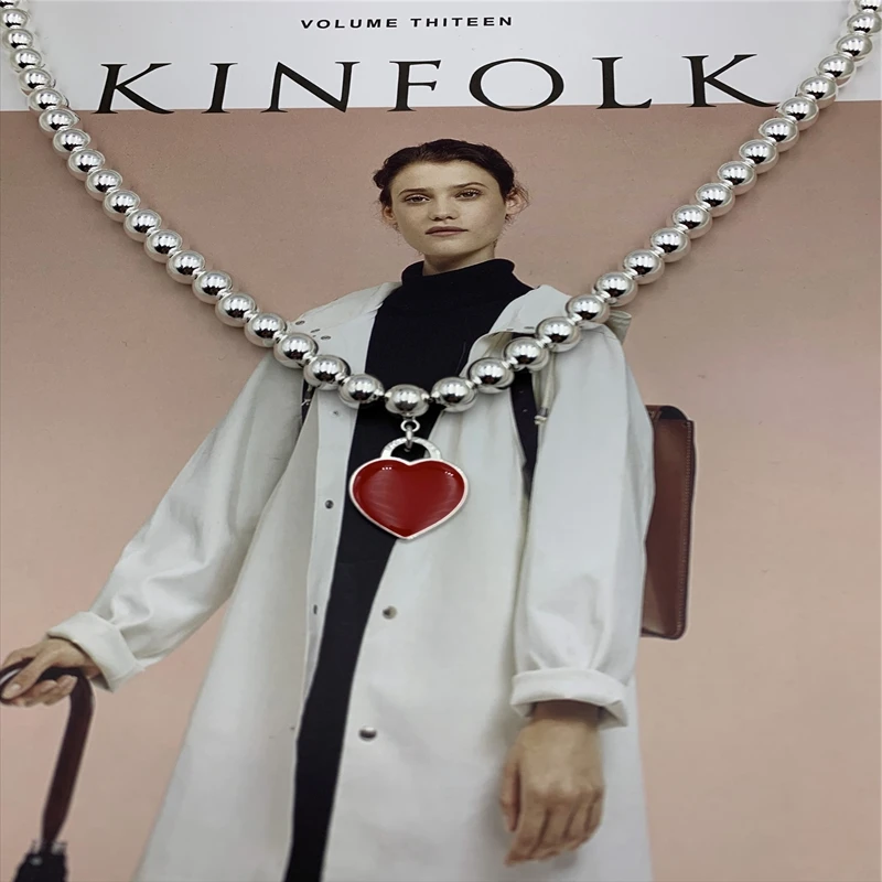 

SHINETUNG Original LOGO 1:1 S925 Sterling Silver Necklaces Red Color Heart-Shape Bead8mm) Chain Necklaces Women Fashion Jewelry