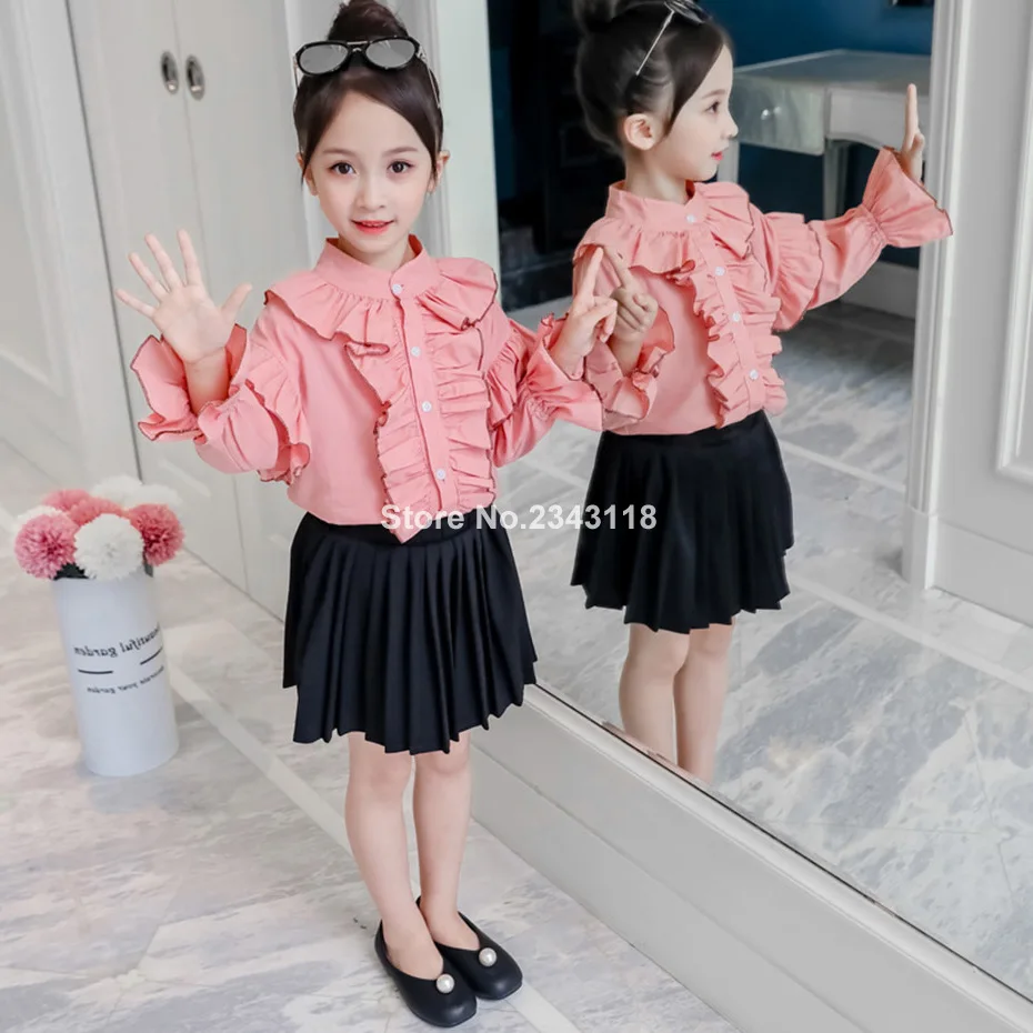 

Clothes For Girls Flare Sleeve Blouse + Skirt 2pcs Girls Clothes Set Casual Style Clothes For Children 6 8 10 12 14 Year