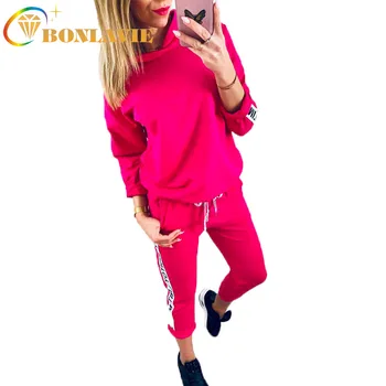 

Women Sport Suit 2 Pieces of Set Hooded Sweatshirts and Full Length Trousers Women's Autumn and Winter Two-piece Set Clothing