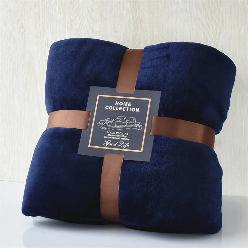 Фланелевое Одеяло сплошной цвет взрослых одеяла Диван лето зима коралловый флисовый плед детское постельное белье на кровати - Цвет: navy blue