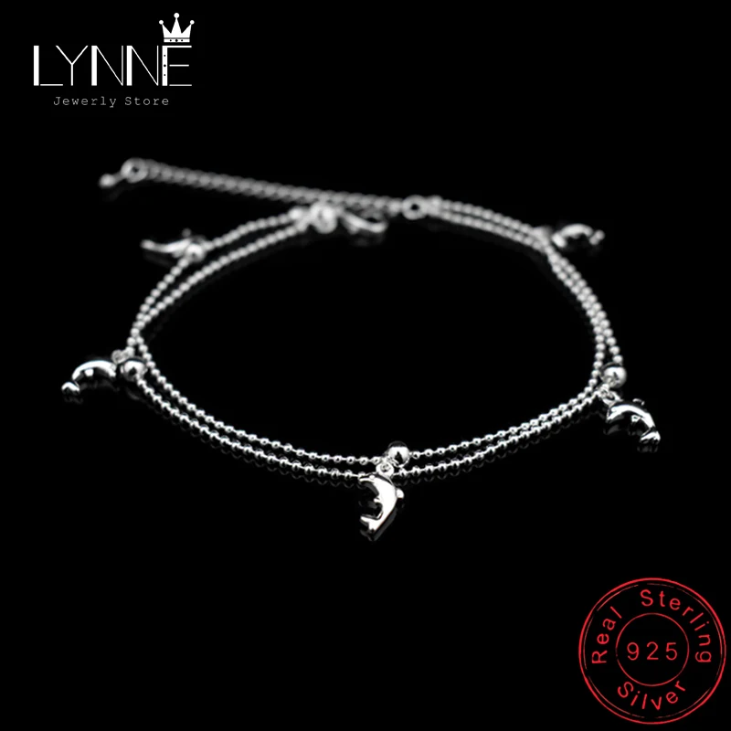 Dolphin Pendant Small Round Ball Bead Anklet Bracelet 925 Sterling Silver Dolphin Ankle Chain For Women Jewelry Gift ankle chain silver anklets anklet bracelets