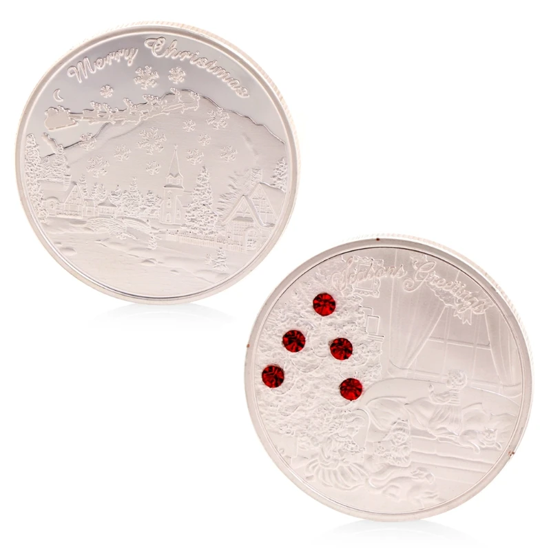 

Merry Christmas Rhinestone Silver Plated Commemorative Challenge Coin Souvenirs