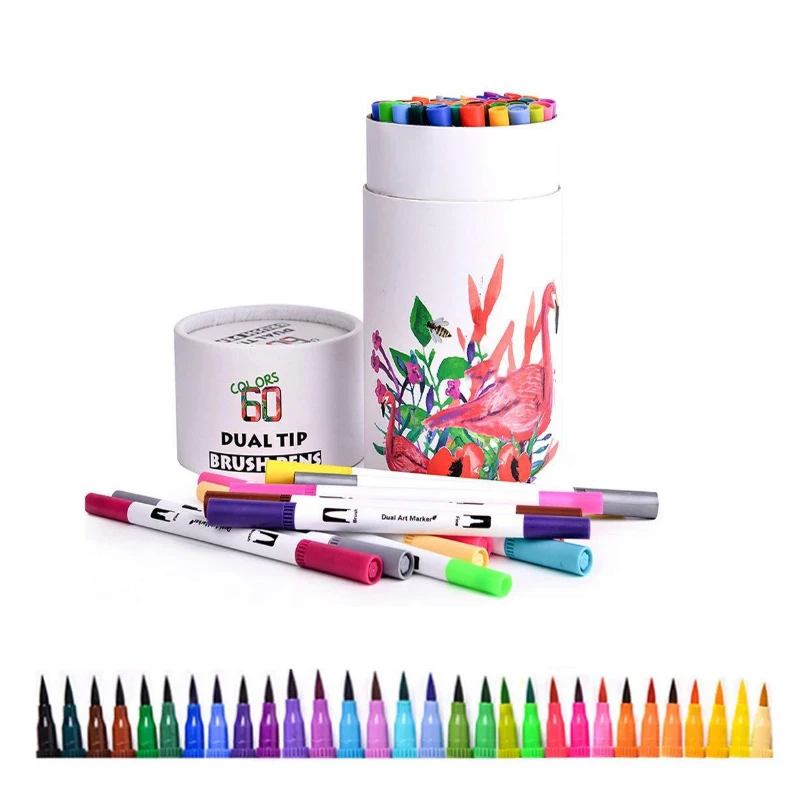 

60PCS Colors Art Markers Drawing Painting Pens Watercolor Dual Tip Brush Pen Calligraphy Sketching Coloring Book