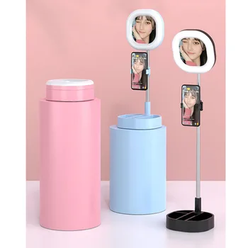 

LED Selfie Ring Light Desktop Phone Holder Ring Lamp Live Streaming Makeup Circle Light with Mirror