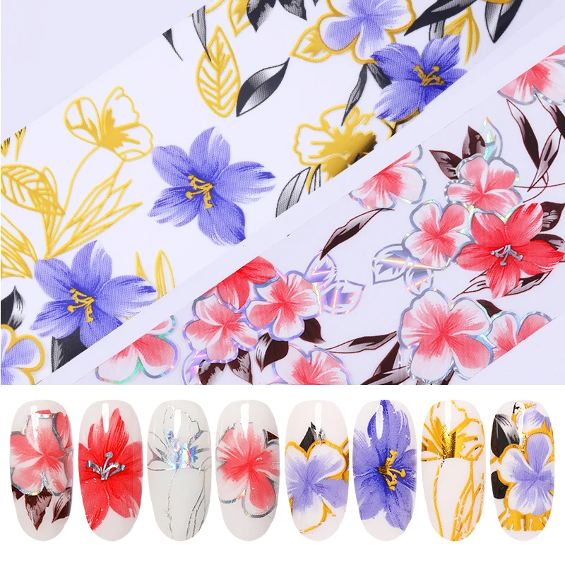 

Nail Art Foils Flower Series Holographic Transfer Stickers Colorful Flowers Floral Patterns Full Wraps Nail Art Decoration