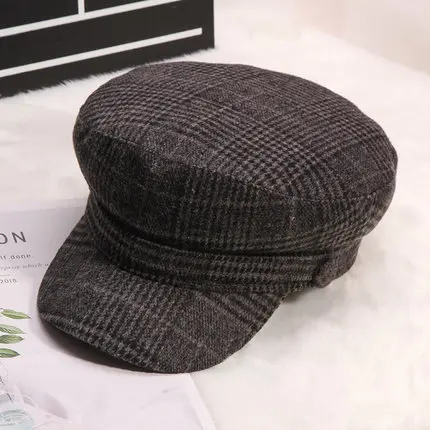 StyleA H748 Женская Берет Шляпа с плоским верхом в клетку винтажная темно-синяя кепка для девочек осень-зима Корейская мода высокого качества повседневные шляпы в студенческом стиле - Цвет: StyleA