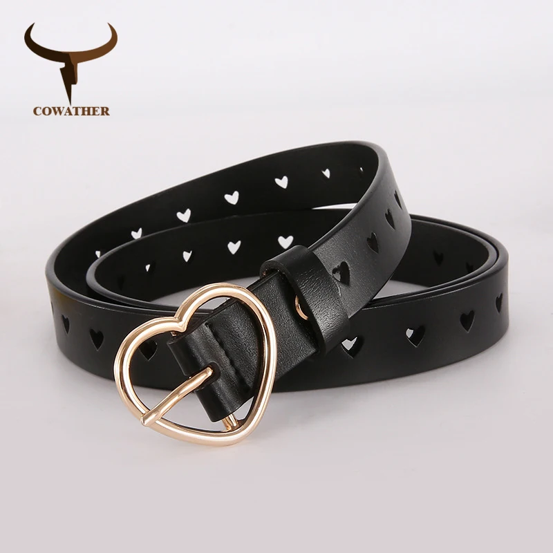 PL010 black COWATHER коровья кожа высокого качества женские джинсы с ремнем модные женские ремни из воловьей кожи в форме сердца с пряжкой - Цвет: PL010 black