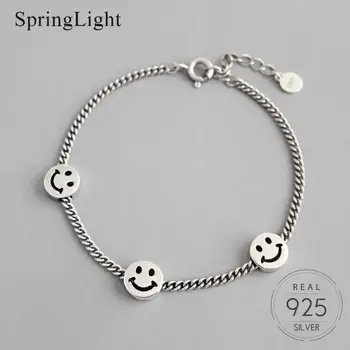 

Springlight Unique Retro Smiley Student Personality Bracelet Real 925 Sterling Silver Fine Jewelry Bracelet for Women