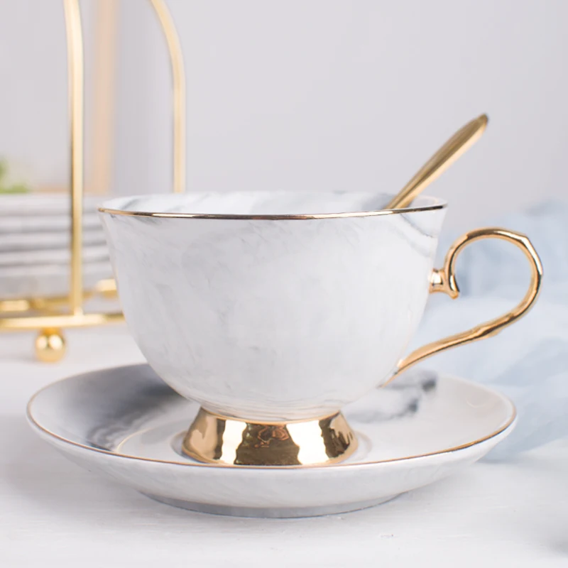 Скандинавские роскошные керамические кофейные чашки, набор мраморных модных кофейных чашек, Koffie Kopjes светильник, розовые серые золотистые кофейные кружки с отделкой FF70C22 - Цвет: 3