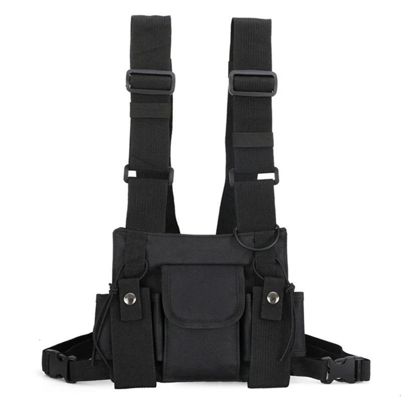 Нейлоновый тактический жилет, нагрудный пакет, повседневный дорожный мужской разгрузочный жилет, поясная сумка для приемопередающей радиостанции, поясная сумка для мужчин, Прямая, сумки - Цвет: Black S