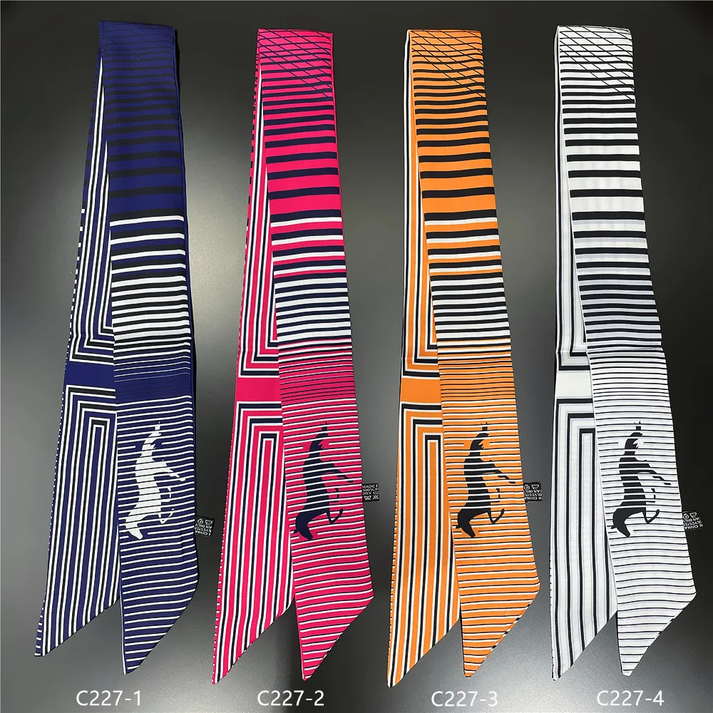 

Stripe Horse Print Summer Scarf 2024 Design Women Skinny Bag Scarves Hair Band Neck Brand Silk Scarf Ladies Foulard Headband