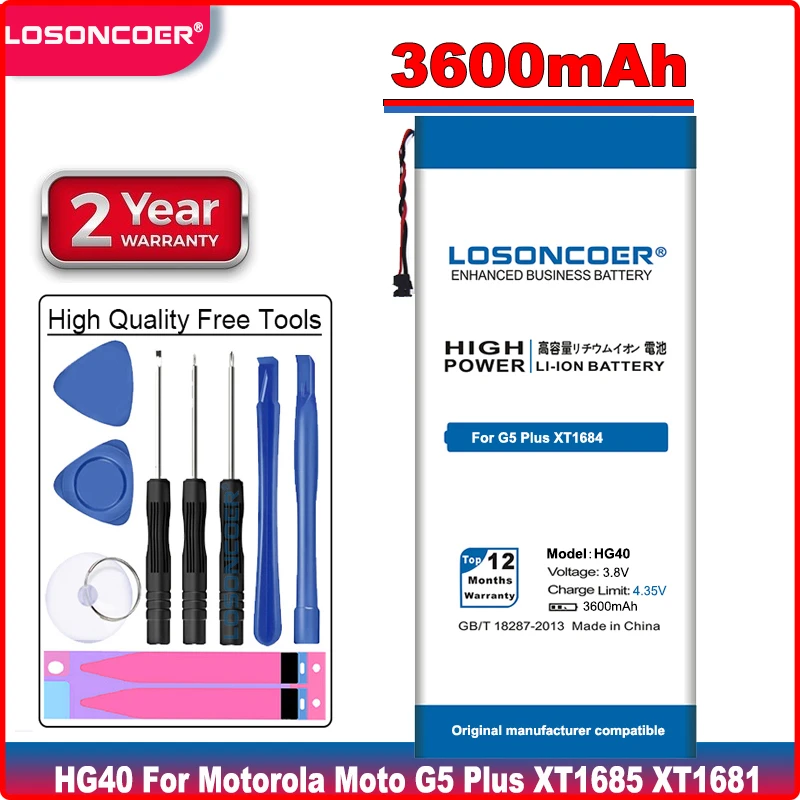 LOSONCOER 3600 мА · ч HG40 для Motorola Moto G5 Plus XT1685 XT1684 XT1681 XT1687 дневной аккумулятор хорошего