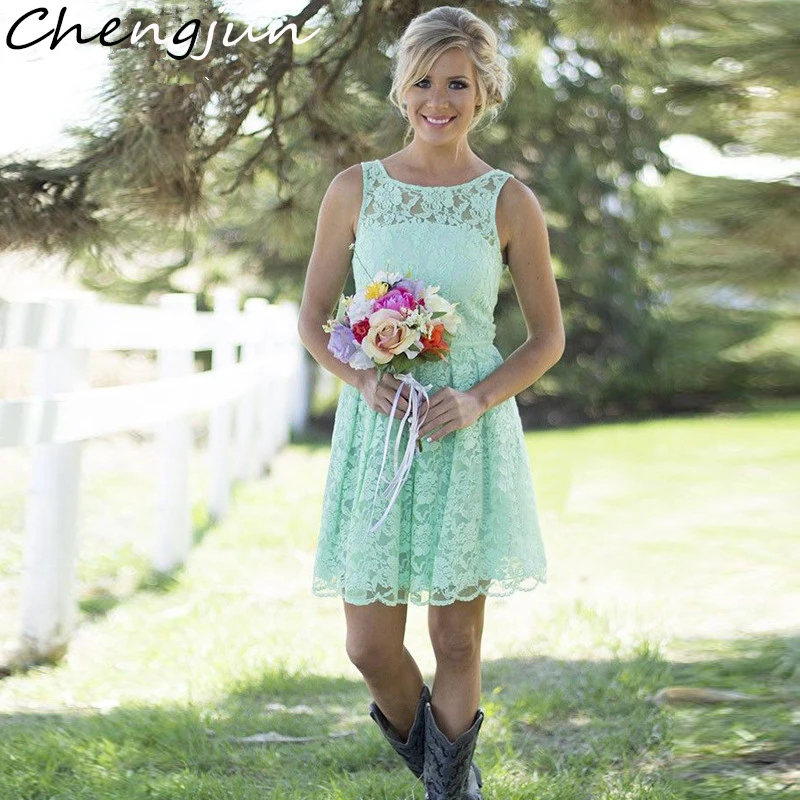 

Chengjun Tradition Vintage Cheap Turquoise Lace Women Short Bridesmaid Dresses