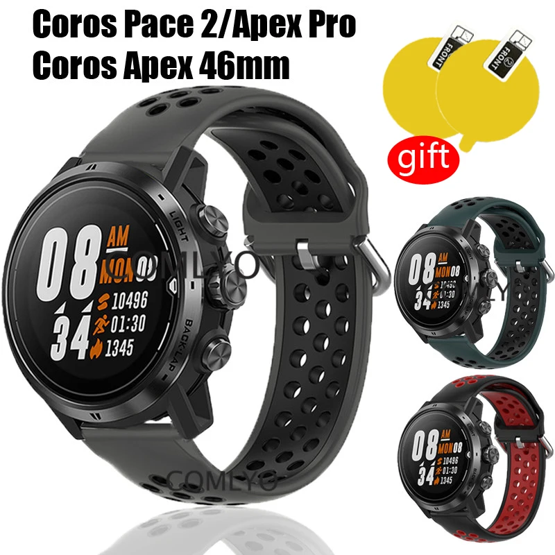 Coros Pace 2 Cinturino Sportivo In Silicone Samrtwatch Cinturino Doppio Colore Watchtband Per Coros Apex 46Mm / Coros Apex Pro Pellicola Per Schermo