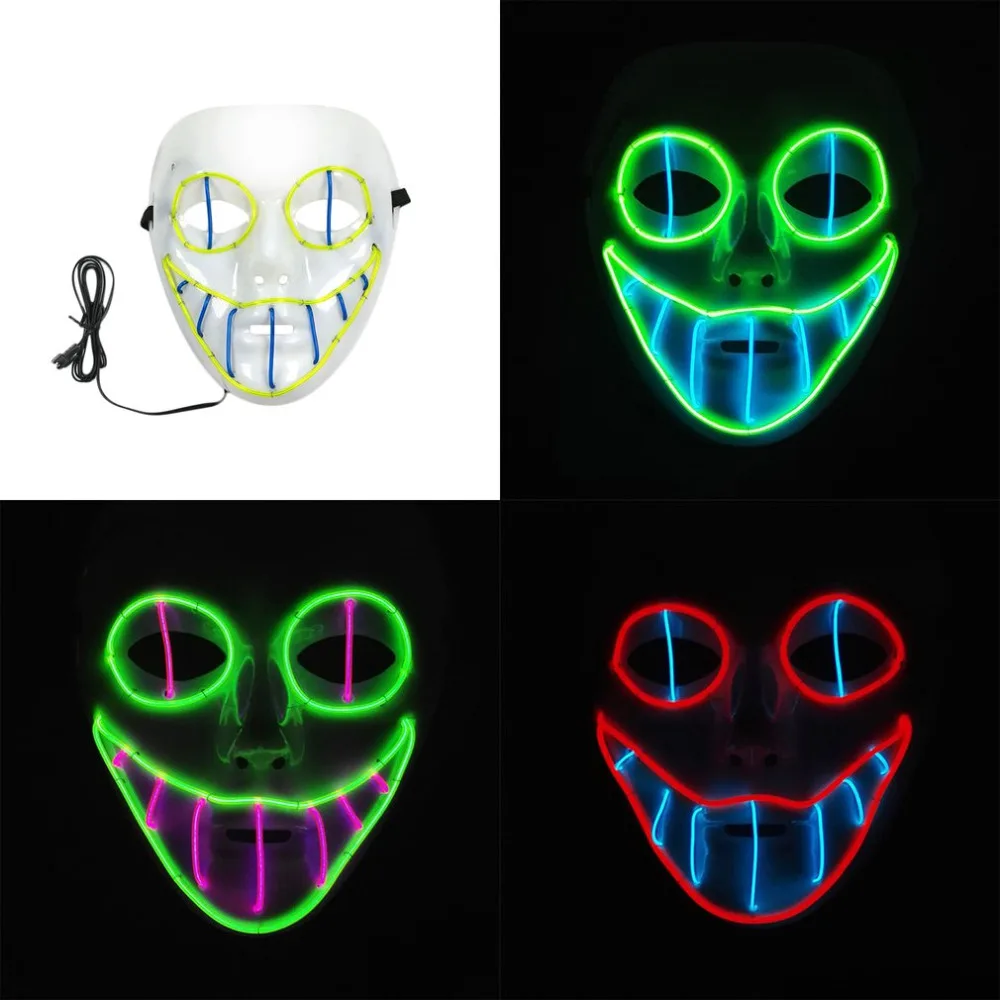 EL Luminous Mask Cold Light Cosplay EL LED Wire Clown Mask Halloween& Carnivals Party Costumes Christmas NewYear Wholesale