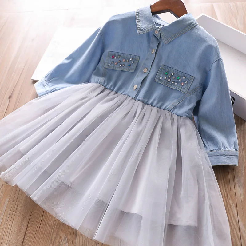 Весна г.; джинсовое платье с бисером; платье для девочек; детская одежда;