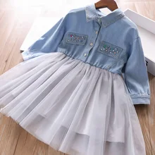 Весна г.; джинсовое платье с бисером; платье для девочек; детская одежда;