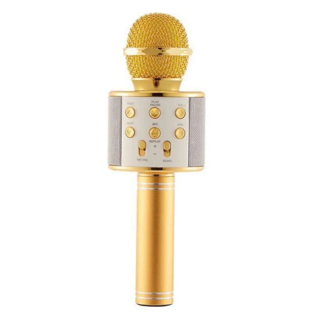 Gold Микрофон WS858 беспроводной Bluetooth Караоке ручной микрофон USB KTV плеер Bluetooth микрофон динамик запись музыки микрофон Mikrofono - Цвет: Gold