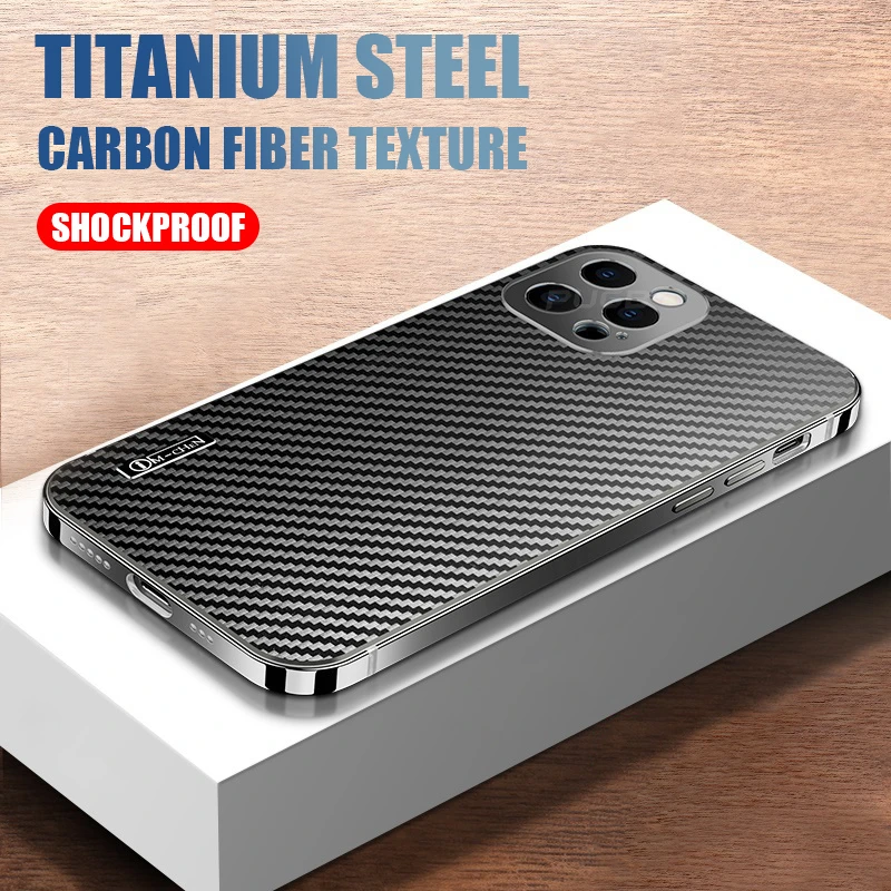 Luxury Titanium Metal Bumper Carbon Fiber Case For iPhone 12 13 Pro Max 13pro 12pro Ultra Thin Shockproof Lens Protection Cover iphone 12 pro max leather case