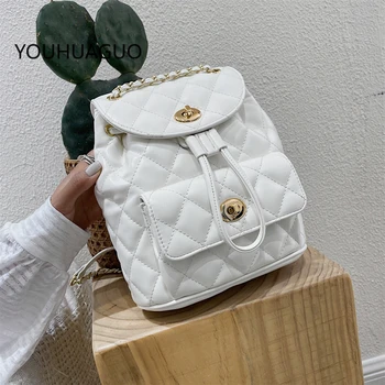 

Quality PU Leather Solid Color Back Pack Bags For Women Lattice Women Backpack School Bags For Teenagers Girls Luxury Backpacks