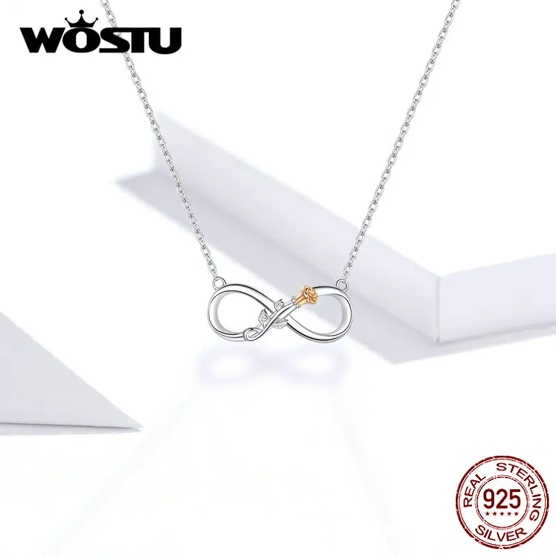 WOSTU, настоящее 925 пробы, серебряное, Бесконечная любовь, цветок, ожерелье, цепочка для женщин, свадебное длинное ожерелье, хорошее ювелирное изделие CQN371