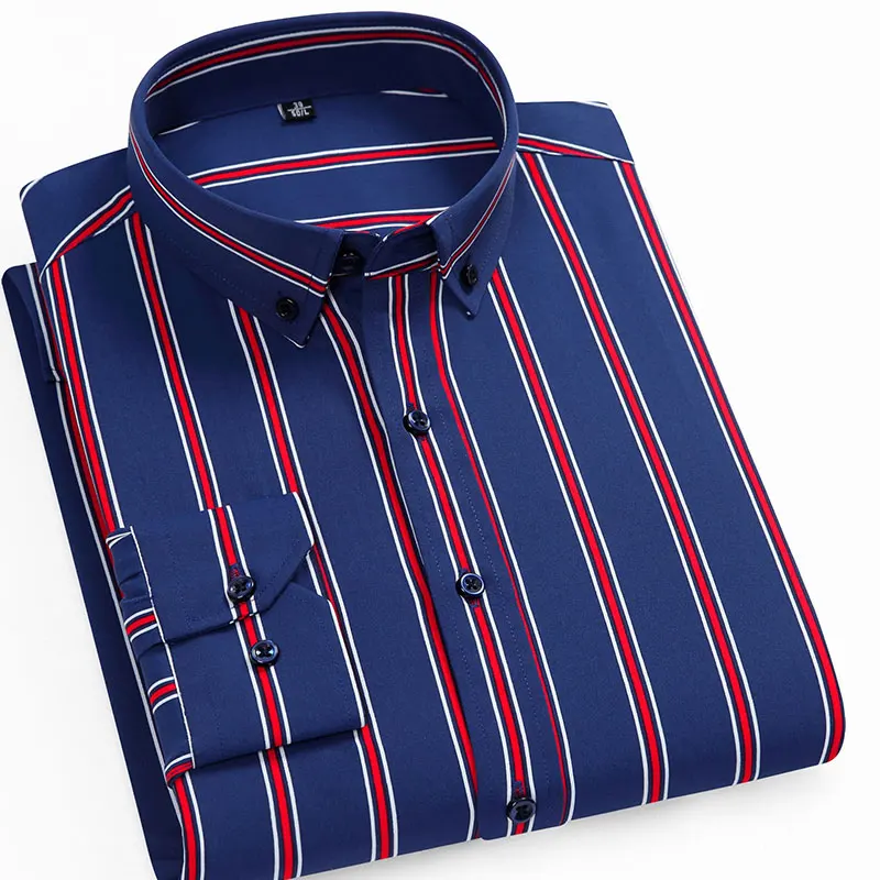 Dress Shirt Long-Sleeve Regular-Fit Collar Business Smart Casual Button-Down Striped