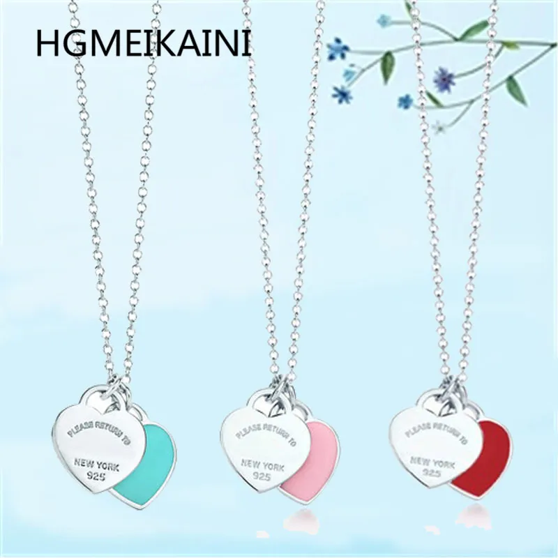 

tiff HGMEIKAINI 925% pure silver necklace in Europe and the original authentic green enamel pendant charm woman love gift