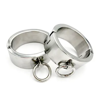 Fine 3CM High Stainless Steel Bondage Wrist Ankle Cuffs Handcuffs Fetter Anklet Metal Shackles Restraint BDSM Adult Sex Toy 1215