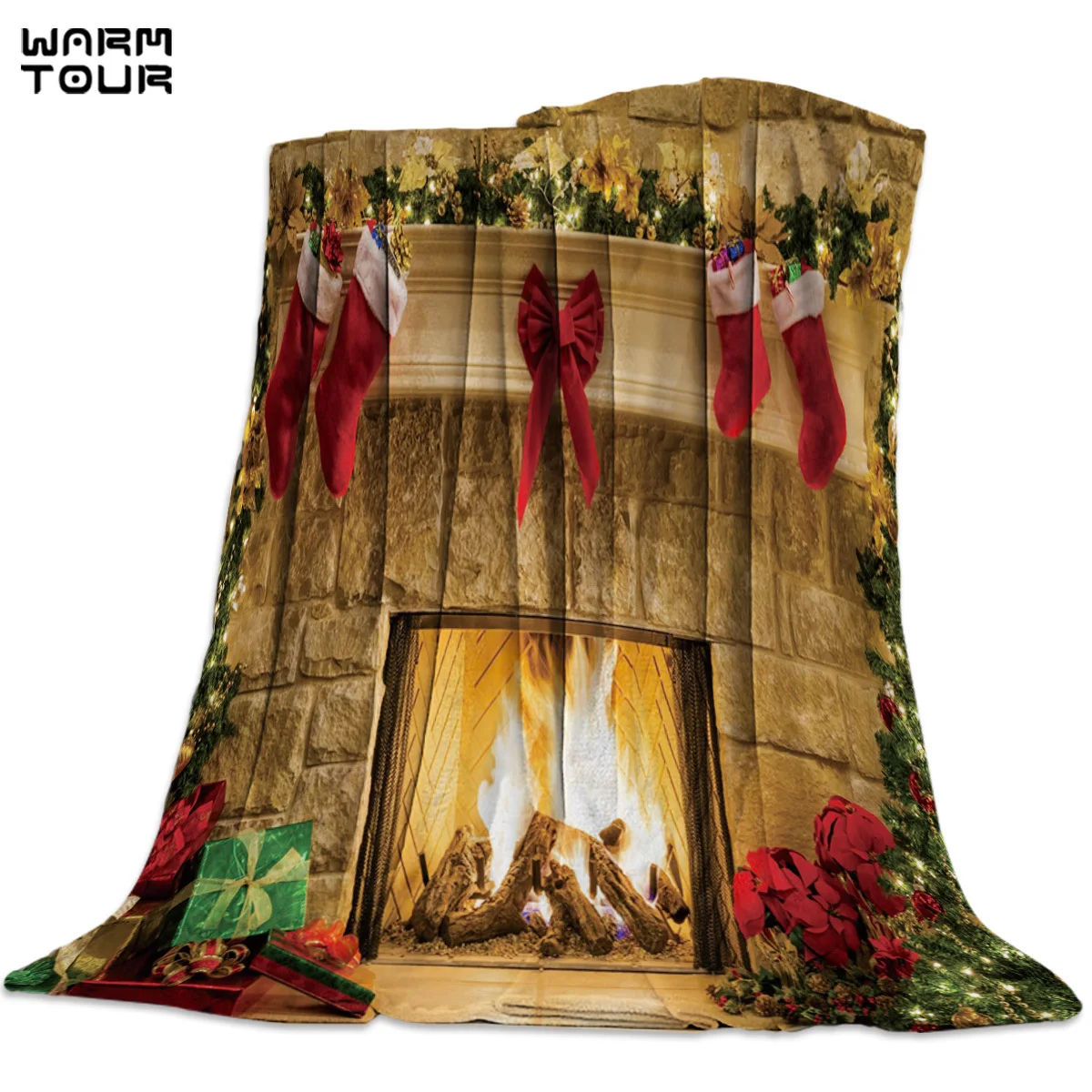 Счастливого Рождества одеяло для сна с рисунком камина мягкое удобное бархатное