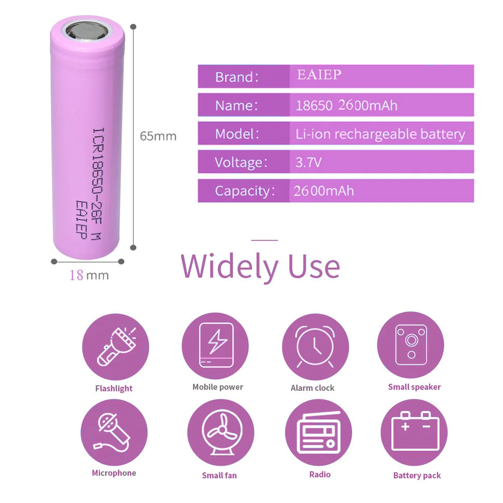 40 pçs 3.7v 2600mah 18650 li ion