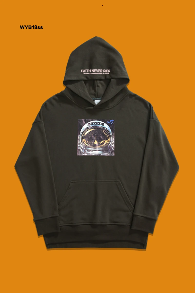 Свободный с капюшоном цельный hoodistyle астронавт мультфильм печати модный бренд печати ткань свободный досуг стиль пальто