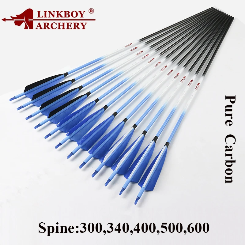 12 шт. Linkboy карбоновые стрелы для стрельбы из лука вал Spine300-600 5 &quotтурецкое перо 75гр
