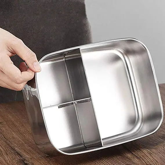 Контейнер для ланча Bento из нержавеющей стали с 3 отделениями, металлический Ланч-бокс для детей или взрослых без BPA