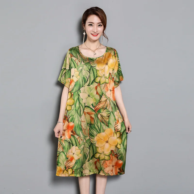 

2019 Summer Wear New Style Large Size Dress-Style Elegant Printed Loose-Fit Slimming Slimming Long Skirts Base Skirt