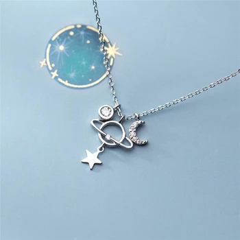 Sole Memory Trend Stars Moon Planet Universe Simple Cute 925 Sterling Silver Clavicle Chain Female Necklace SNE464