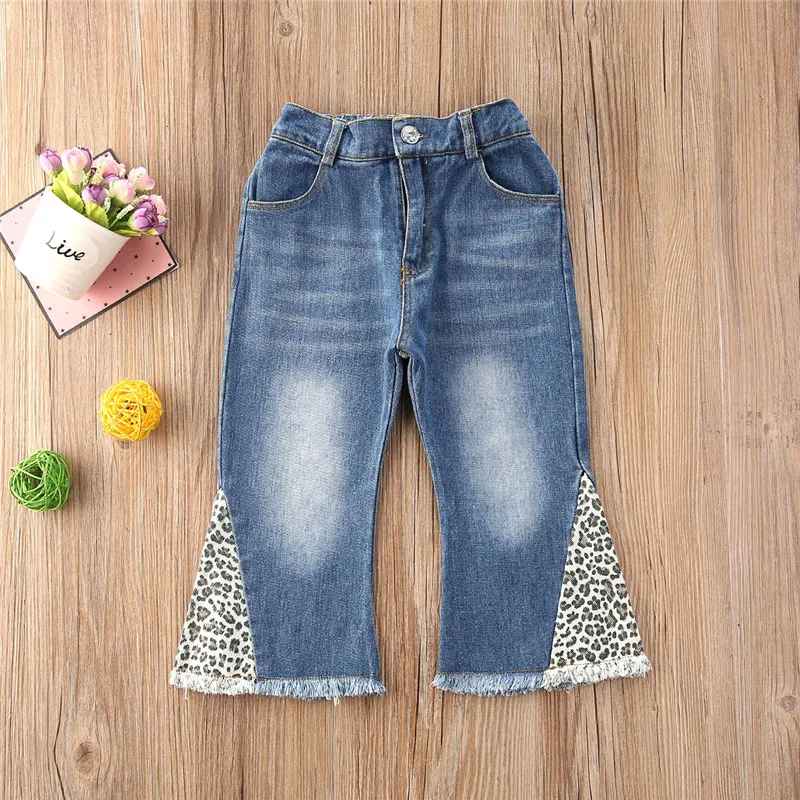Весна-Осень 2020 джинсы для маленьких девочек леопардовые Лоскутные Длинные