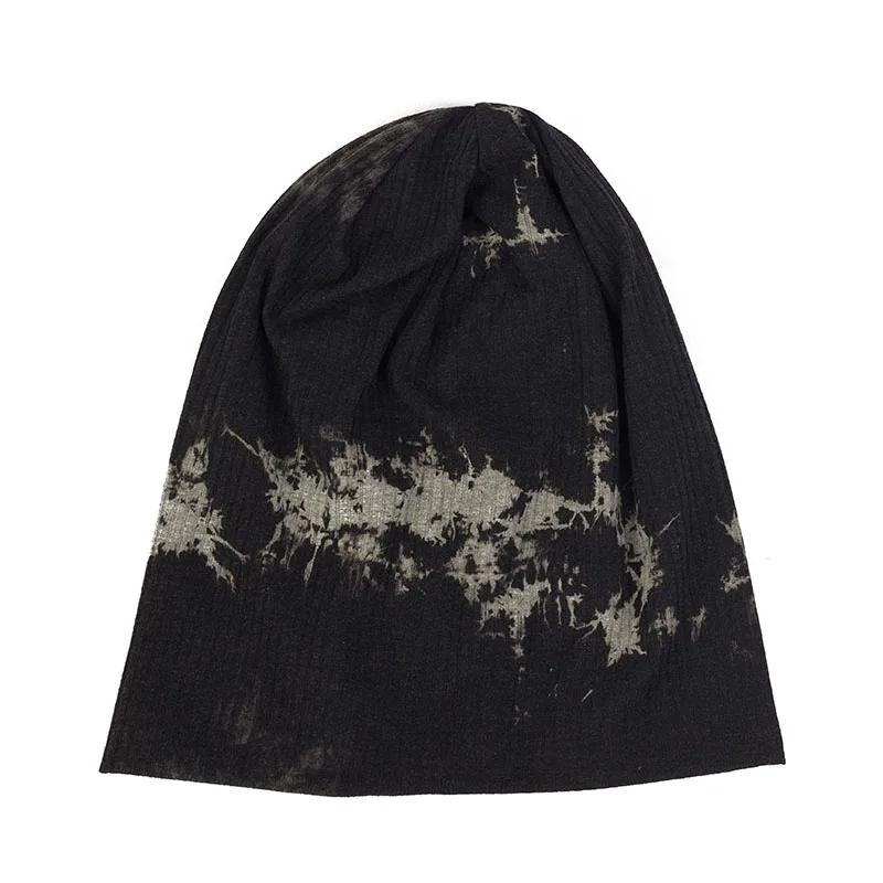 Black Gray Geebro хлопок стрейч краска для женщин Beanie Зима Осень Женская Slouchy мешковатая шляпа ребристая вязаная шапка с черепом для девушек DQ953A - Цвет: Black Gray