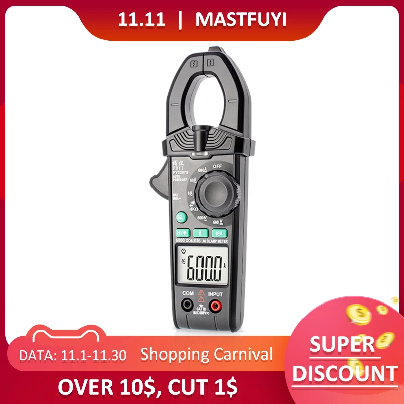 

Mastfuyi FY3267S Clamp Meter Digital 6000Counts 600A AC Current Voltage Ture RMS NCV Frequency FlashLight
