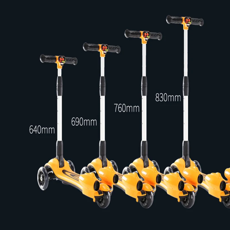 Kids kick scooter new model LED light rocket shape charging spray PU 3 wheel LED outdoor sports bodybuilding spray scooter