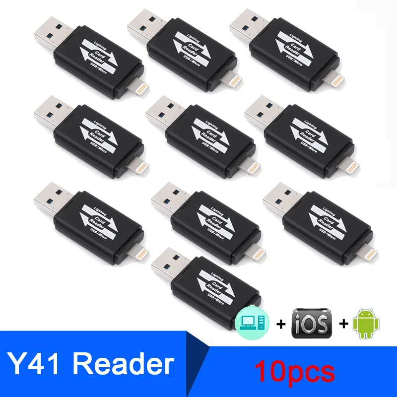 10pcs Y41 Ingelon microSD кардридер портативный Lector аксессуары для ноутбуков кардридер памяти с TF картой 16 ГБ для iphone IOS черный адаптер - Цвет: 10pcs Y41