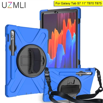 

For Samsung Galaxy Tab S7 11" SM-T870 T875 Heavy Duty Armor with Hand or Shoulder Strap Case Kids Hybrid Shockproof Stand Cover