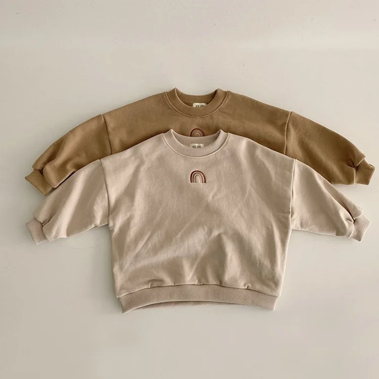 

Children's winter clothes popular top Korean version simple rainbow embroidery pattern loose fleece sweater for boys and girls