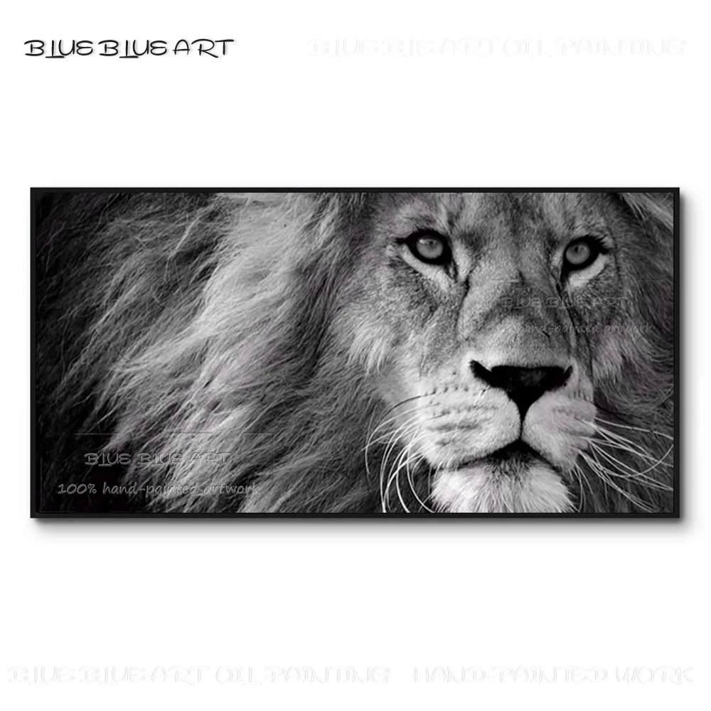 

Never Go Out of Fashion Wall Art Black and White Lion Painting Artist Hand-painted Black and White Artwork Lion Oil Painting