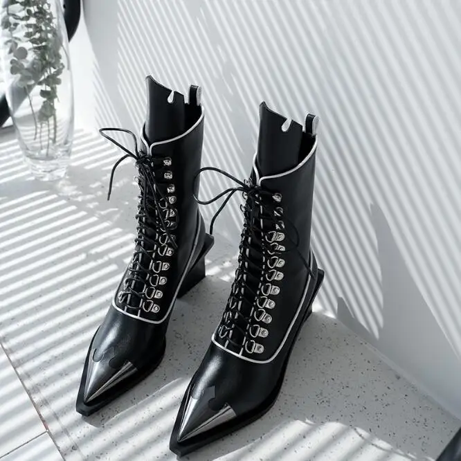 Женские ботинки до середины икры; chaussure; обувь в гладиаторском стиле; Винтажная обувь из искусственной кожи на среднем каблуке со шнуровкой; женская обувь; zapatos mujer sapato; H1078