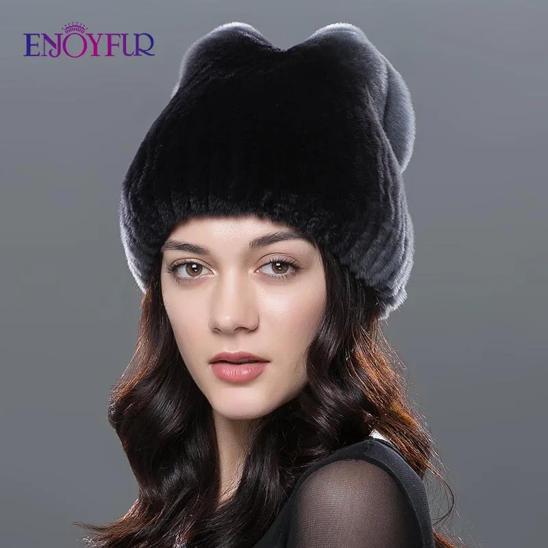 Женская шапка из натурального меха кролика, русская шапка бини с бантом на зиму - Цвет: 4