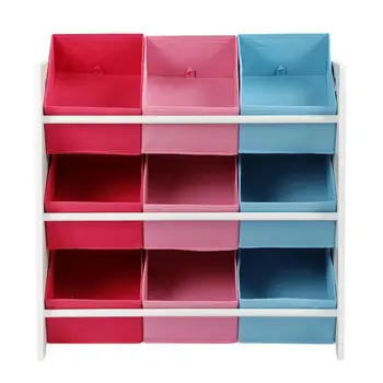 

Children's Fabric Detachable Toy Storage Box Wood Storage Rack Kids Toy Organizer