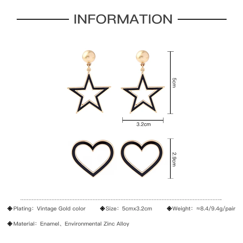 Contracted Design Unique Black White Enamel Star Heart Drop Earrings For Women Gifts Gold Color Fashion Jewelry Wholesale Contracted Design Unique Black White Enamel Star Heart Drop Earrings For Women Gifts Gold Color Fashion Jewelry Wholesale