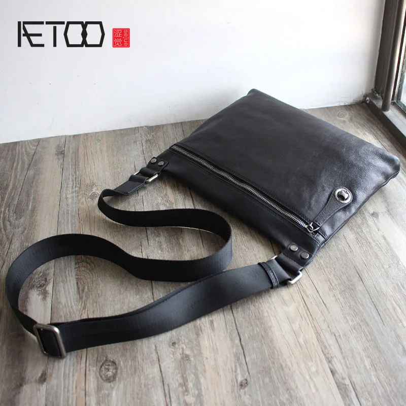 

BJYL Leather men's bag new Japanese and Korean men's shoulder slung thin bag cross section casual leather bag