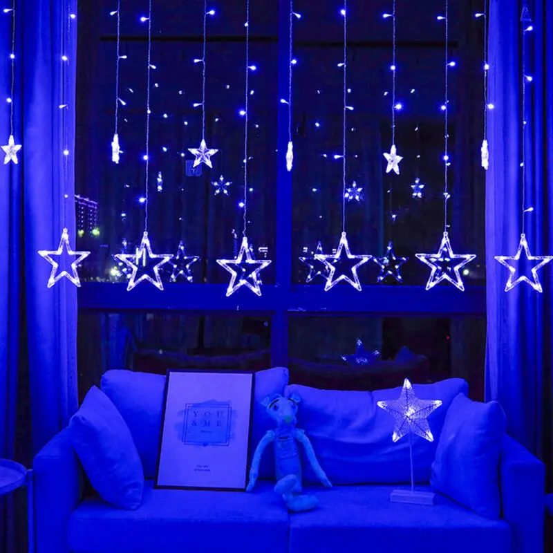 12 шт. светодиодный строка светильник s Star Шторы светильник Фея Decororation на свадьбу и день рождения для рождественской вечеринки DIY праздничные украшения поставки