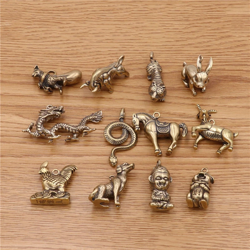 Key Charms Pendant 1pcs Solid Brass Keychain Chinese Zodiac Signs